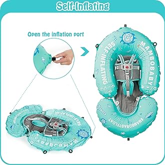 HECCEI Mambobaby Baby Float with UPF50+ Canopy - 2 in 1 Self Inflating Float Pool Lounger Raft for Baby Swimming Pool Recliner Sunbathing Pool Floatie Toys