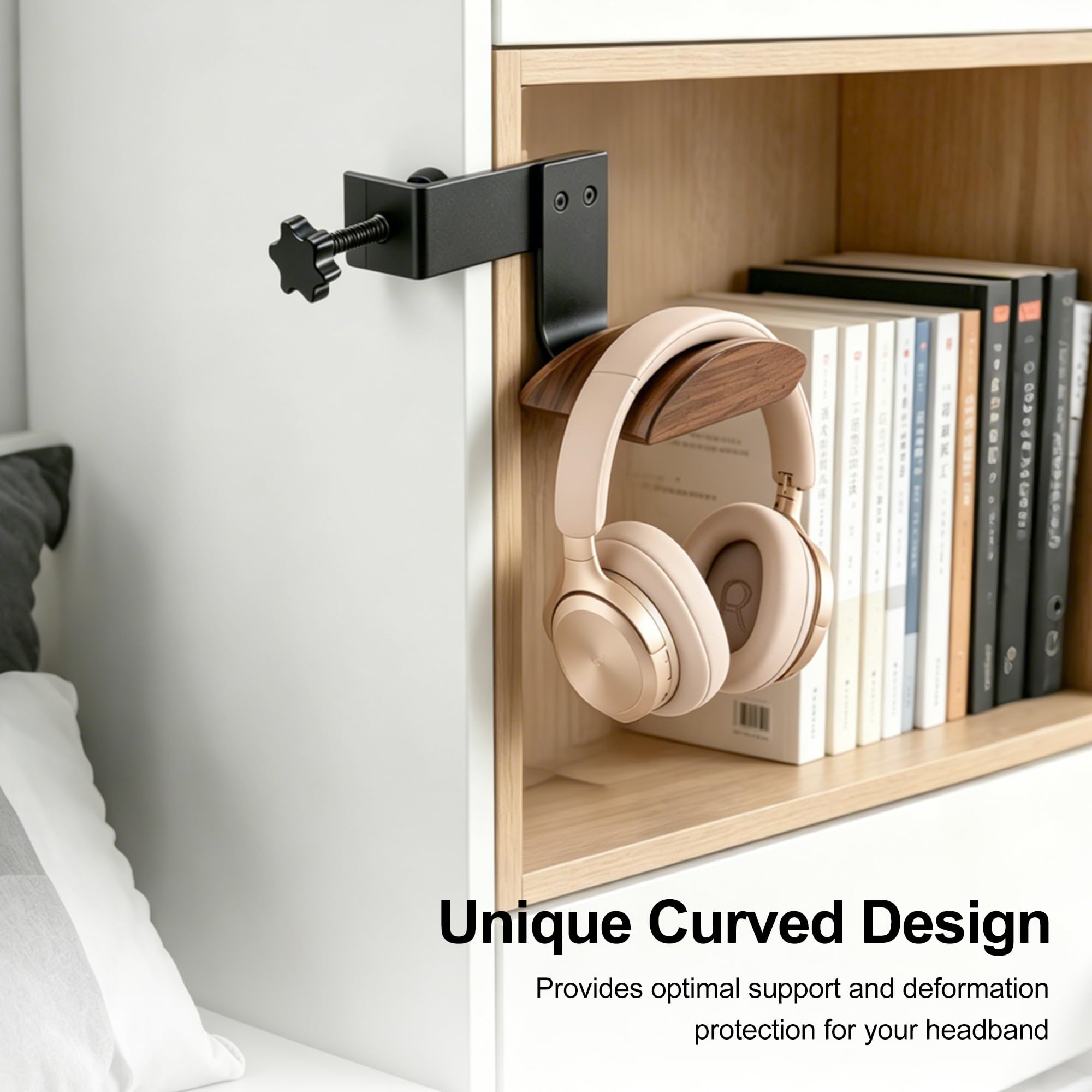 Supporto per casco in legno di noce e metallo massiccio – Supporto per scrivania regolabile per tutte le dimensioni, ideale per l'ufficio