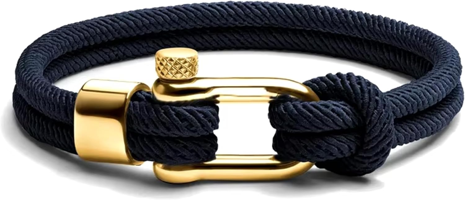 Platinum Rope Bracelet for Men, Waterproof Nylon Marine Cord with Stainless Steel Shackle, 6 Inches, Modern Style