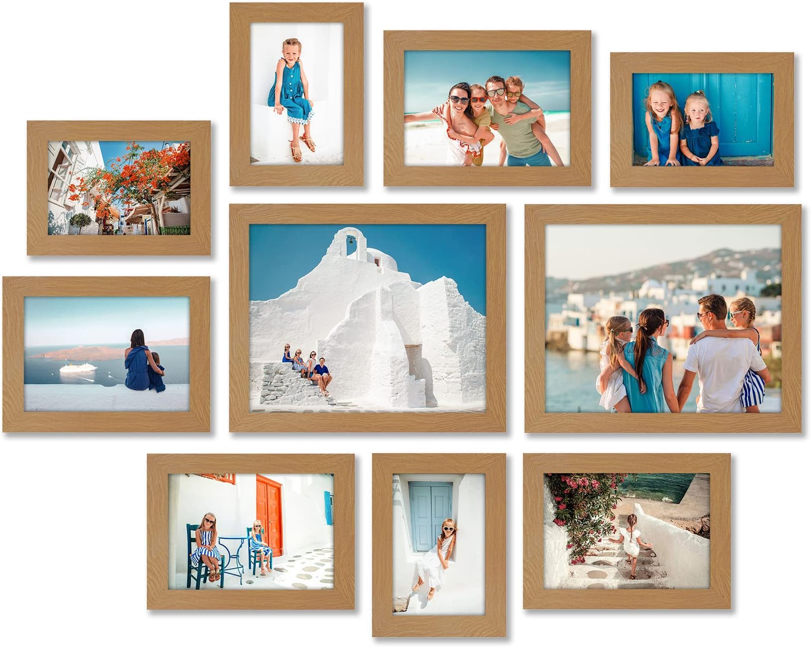 Americanflat 10-Piece Oak Picture Frame Set | Includes Sizes 8x10, 5x7, and 4x6. Shatter-Resistant Glass. Hanging Hardware Included!