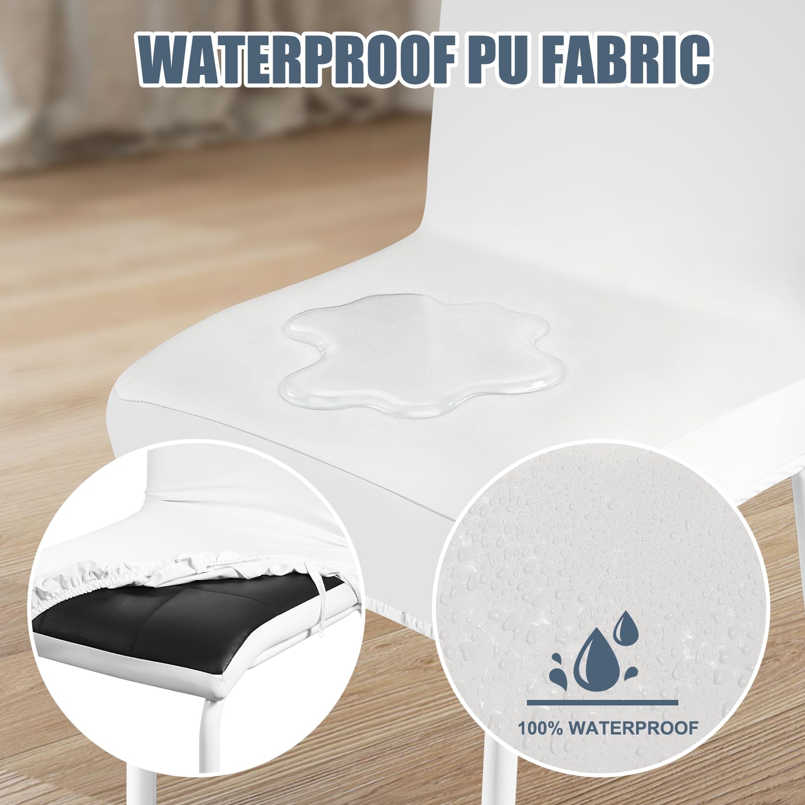 Kratzfeste Stuhlhussen 6er Set, Elastische Wasserfeste Stuhlbezüge Abnehmbar Waschbar, Universal Hussen Schutz für Hochlehner, Schwingstuhl, Küche, Restaurant, Bankett, Hochzeit, Hotel, Weiß
