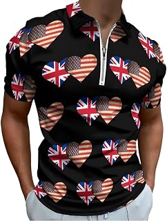 British Flag and US Flag Men's Golf Polo-Shirt Summer Short Sleeve T-Shirt Quick Dry Muscle Tees