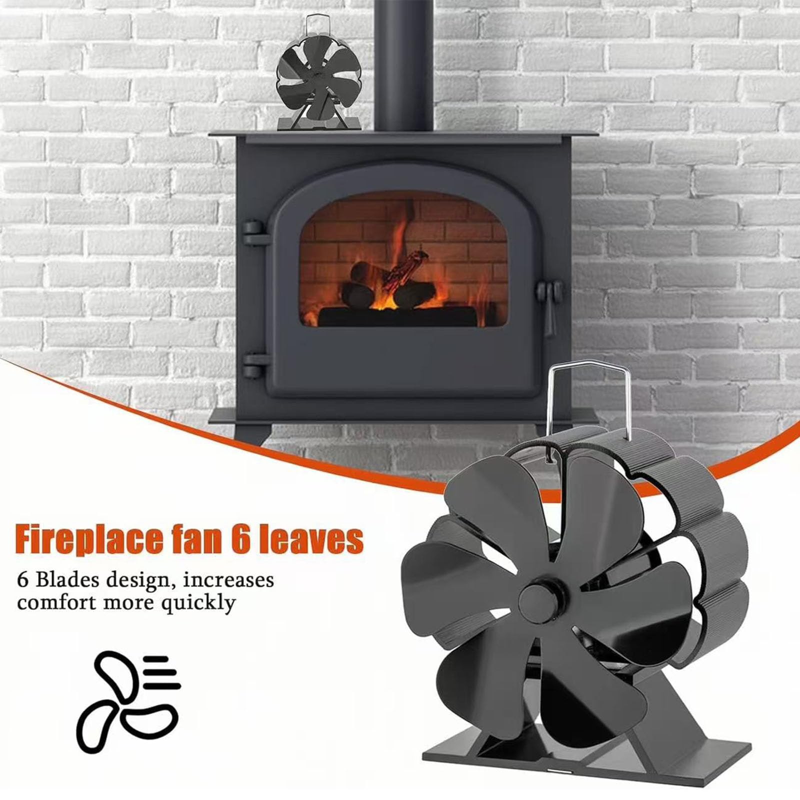 Ventilatore per Stufa a Legna, Ventilatori per Stufa Alimentati a Calore a 6 Pale, Funzionamento Silenzioso, con Termometro di Promemoria della Temperatura, per Camino, Legna, Bruciatore di Ceppi