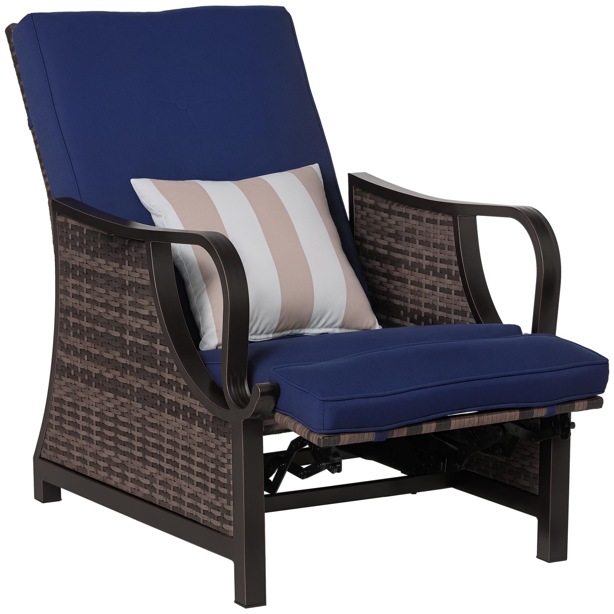Outsunny Outdoor Recliner Chair with Cushion, Rust-Resistant Aluminum Frames PE Wicker Patio Lounge Chaise Chair with Adjustable Reclining Backrest