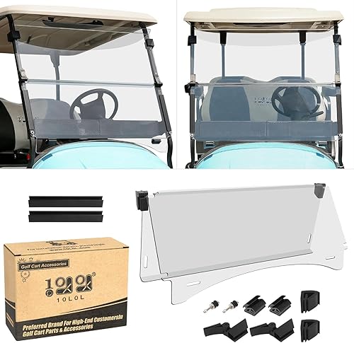 10L0L Parabrisas de carrito de golf para Club Car Precedent (2004 en adelante) a gas o eléctrico, parabrisas transparente  tintado, plegable,