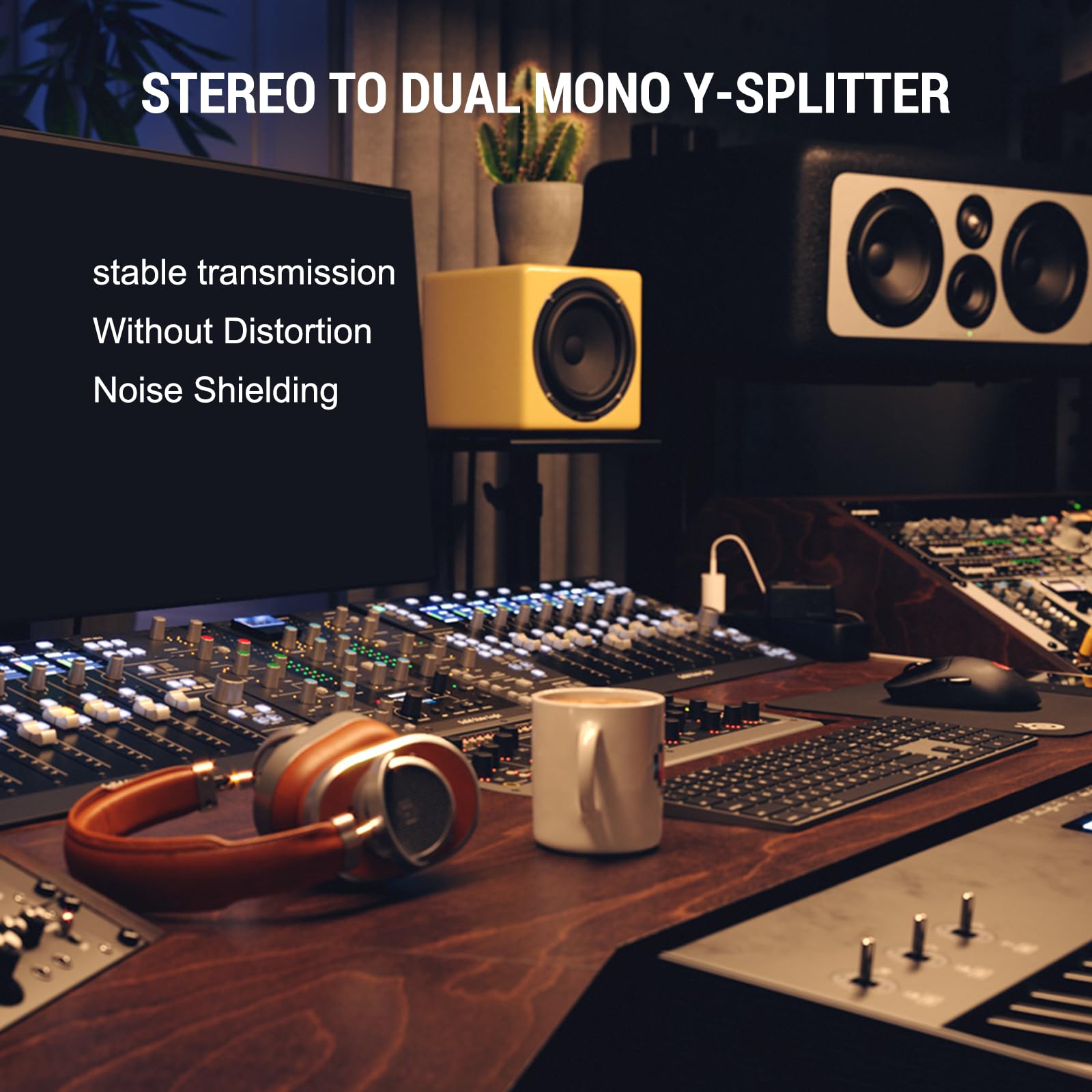 Cavo splitter a Y da 1/8" a doppio 1/4", stereo TRS da 6,35 mm a doppio jack mono TS mono da 6,35 mm, con adattatore extra placcato oro da 1/4 a 3,5 mm, 1,2 m