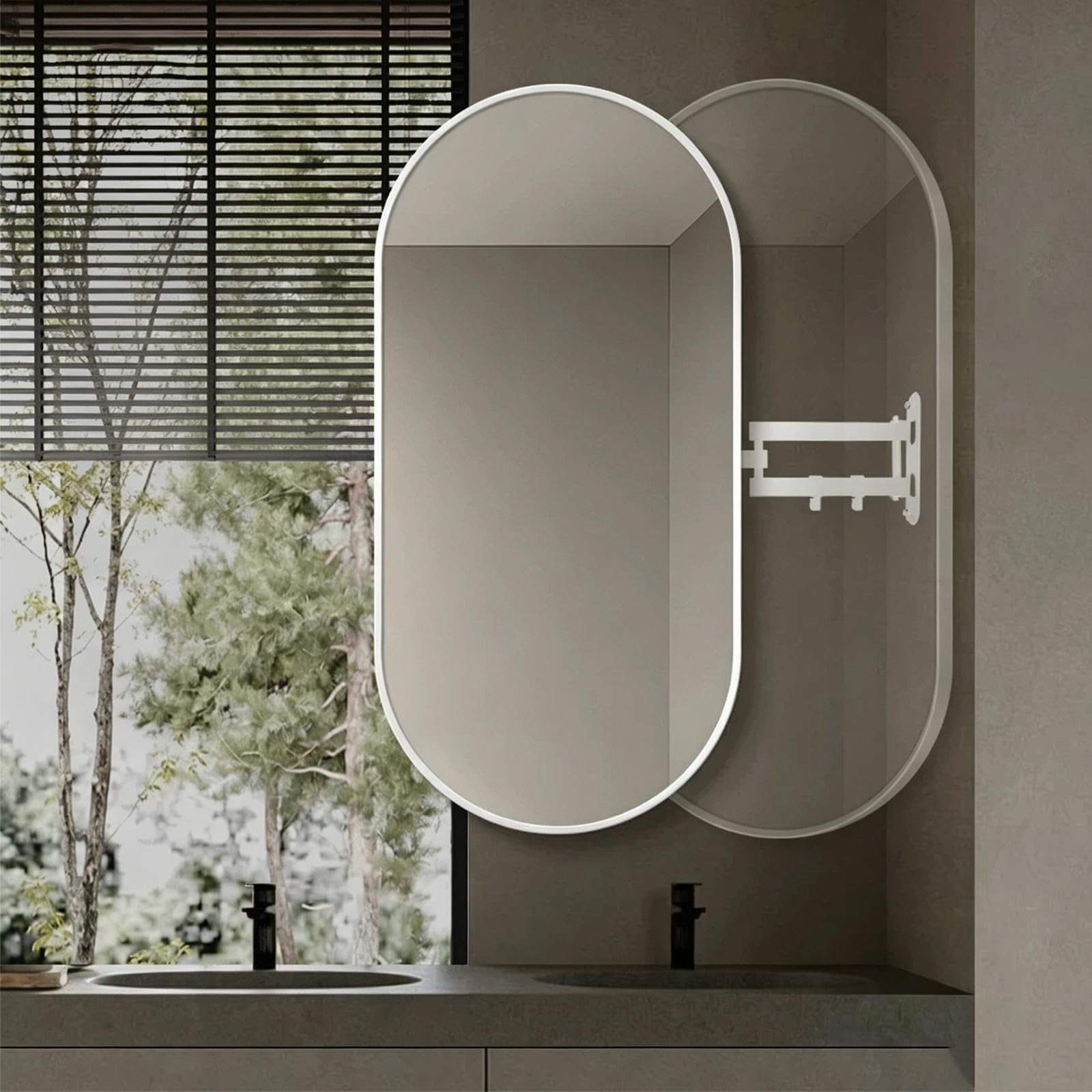 Nikshi White Bathroom Corner Mirror, Corner Vanity Mirrors, Wall Mount Pivot Mirror With Metal Frame And Swivel Extendable Arm, Vertical & Horizontal,-40 * 80Cm
