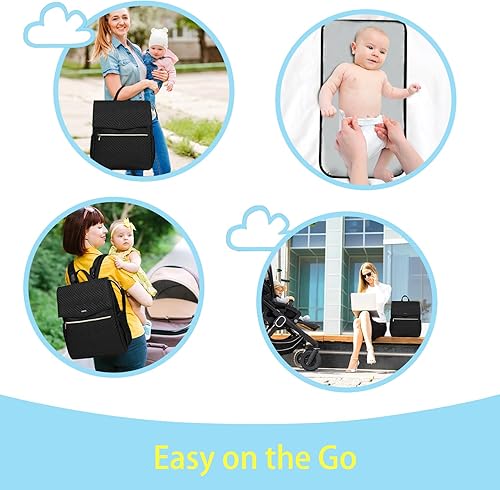 Miniatura 4 de LANDICI Mochila para pañales, multifuncional, impermeable, con cambiador, correas para cochecito, artículos esenciales de viaje, mochila elegante
