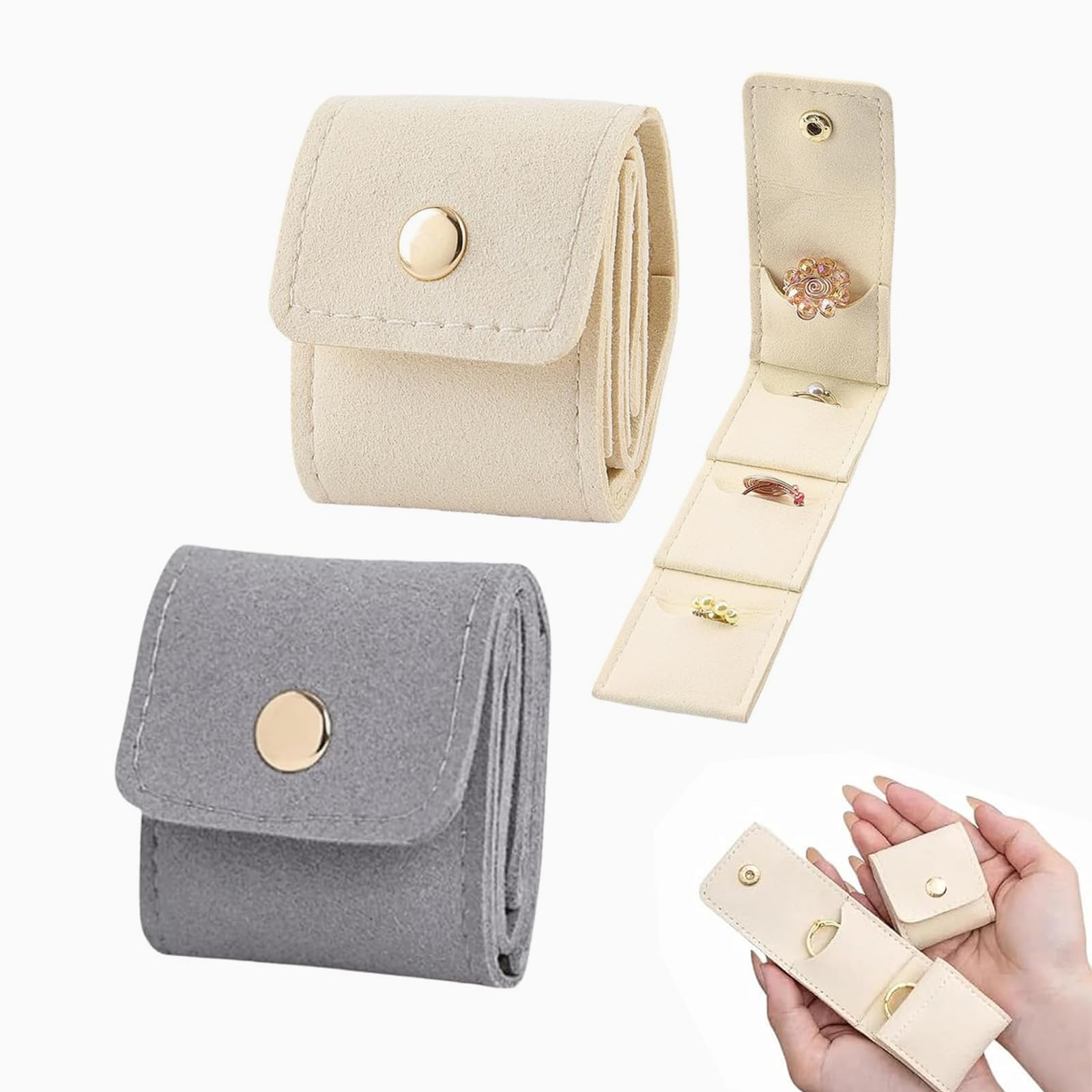 QIANSSE 3 PCS Mini Travel Jewellery Bag, Mini Jewellery Travel Pouch Mothers Day Gifts Secure Foldable Organiser for Earrings, Rings, Necklaces Compact Travel Jewelry Pouch Ideal Birthday