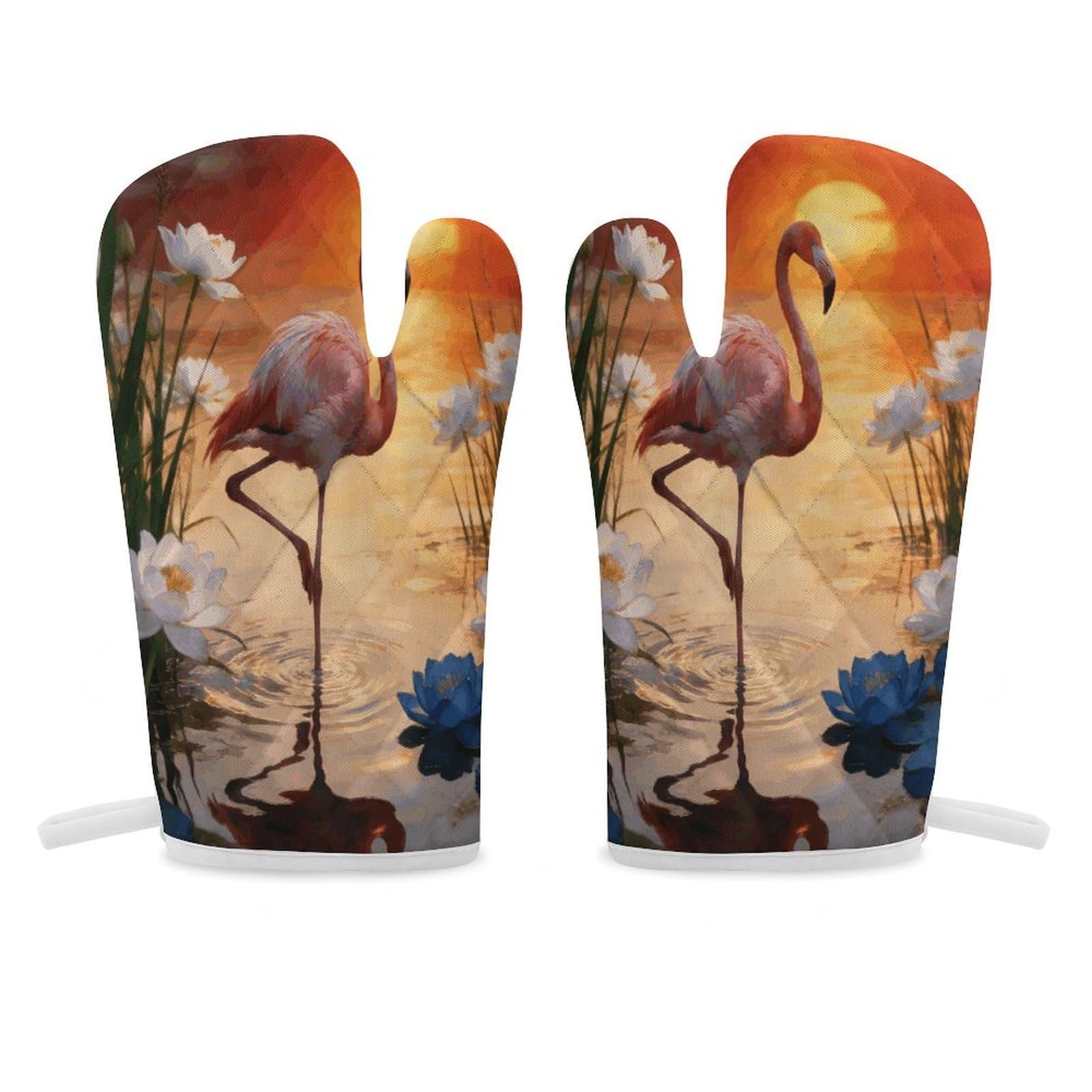 Flamingo Oven Mitt Heat Resistant Potholder Set,Durable Oven Gloves for Gifts,Glove Pot Holder for Cooking Baking Grilling BBQ