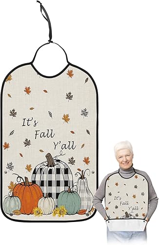 Adult Bibs Pumpkin Maple Leaf Sunflower Reusable Waterproof Adult Bibs with Crumb Catcher It's Fall Y'all Dining Clothing Protectors for Elderly