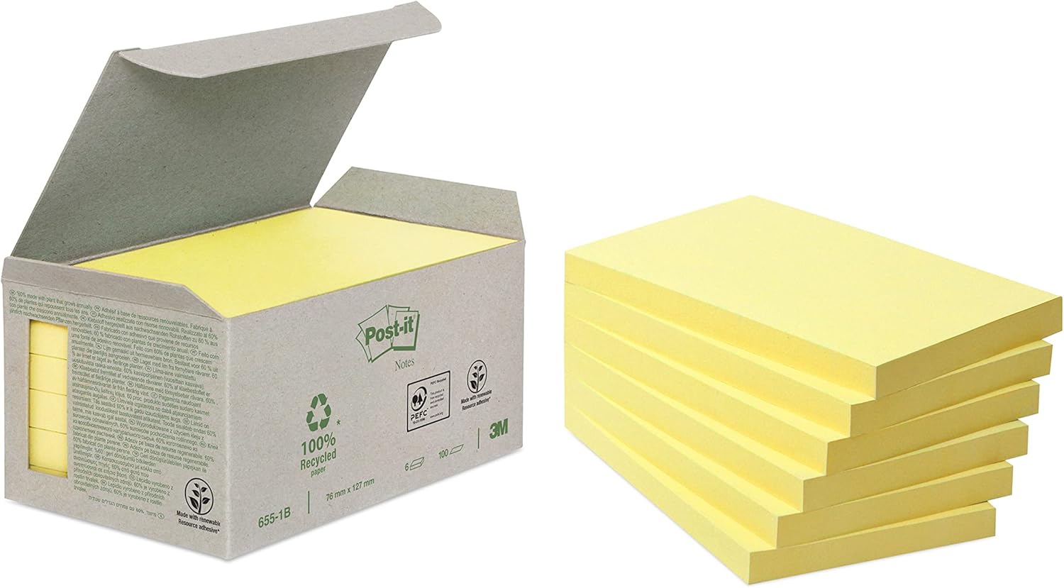 Postit 6551B 76mm x 127mm Recycled Notes Pad Tower Pack Pastel