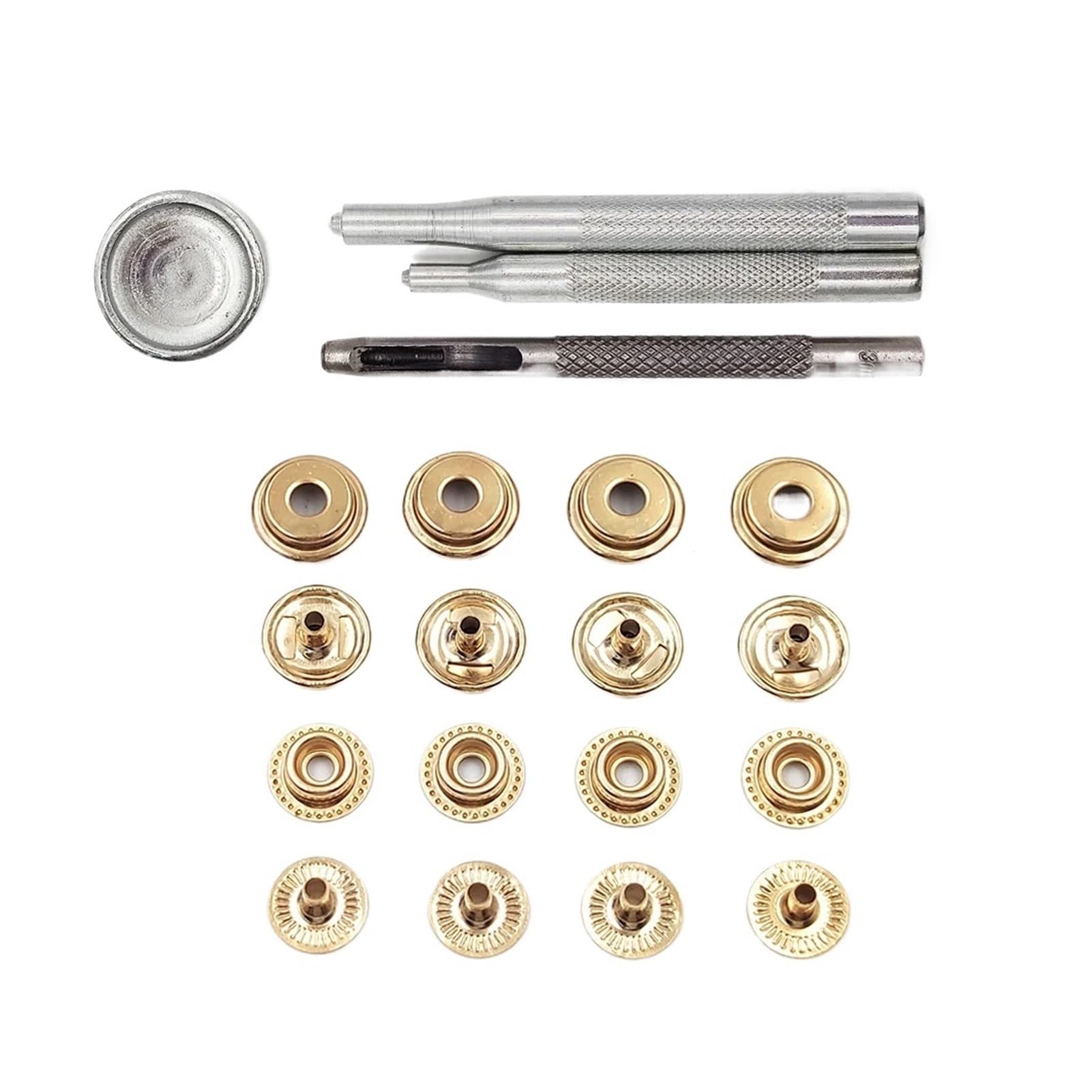 Juego de 25 Botones de presión 201/203, broches de presión de Metal, Herramientas de instalación Opcionales for Ropa, Bolsa, Zapatos, artesanía de Cuero(Gold with Tool,20mm(201))