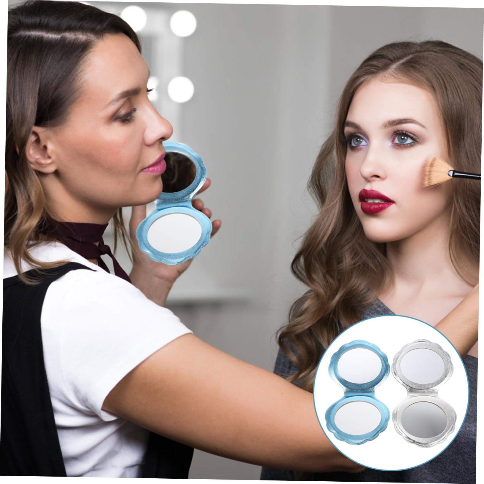 FRCOLOR 6 Piezas Espejo de Maquillaje de Concha Espejo Circular Mujeres Suministros Diarios Hombres Aftershave Dama de Honor Espejo Compacto para el Bolso de Mano Lupa de Cuero PU niñas Viajes