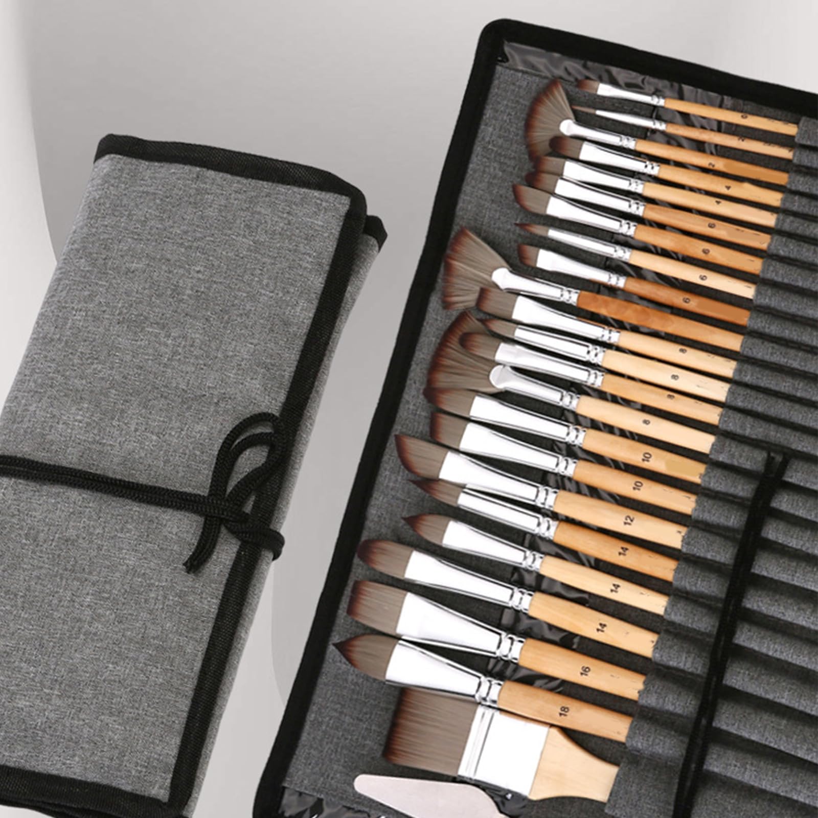 Lot de 24 pinceaux avec rouleau en tissu, pinceau aquarelle, pinceau en nylon pour les amateurs de peinture
