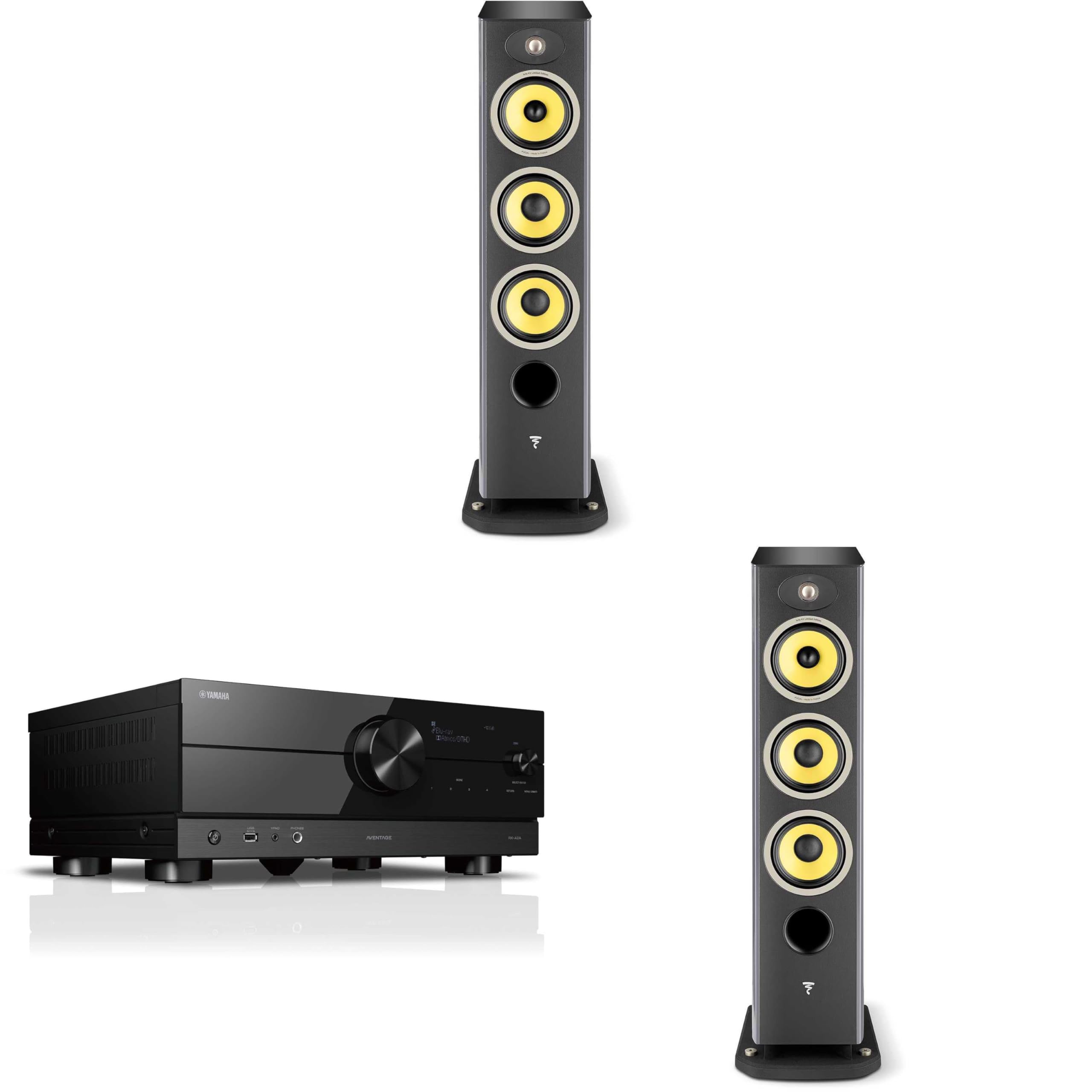 Focal Aria K2 926 Ash Grey (Limited Edition) 3-Way Floorstanding Audiophile Tower Speaker - Pair, with RX-A2A AVENTAGE 7.2-Channel AV Receiver with 8K HDMI and MusicCast