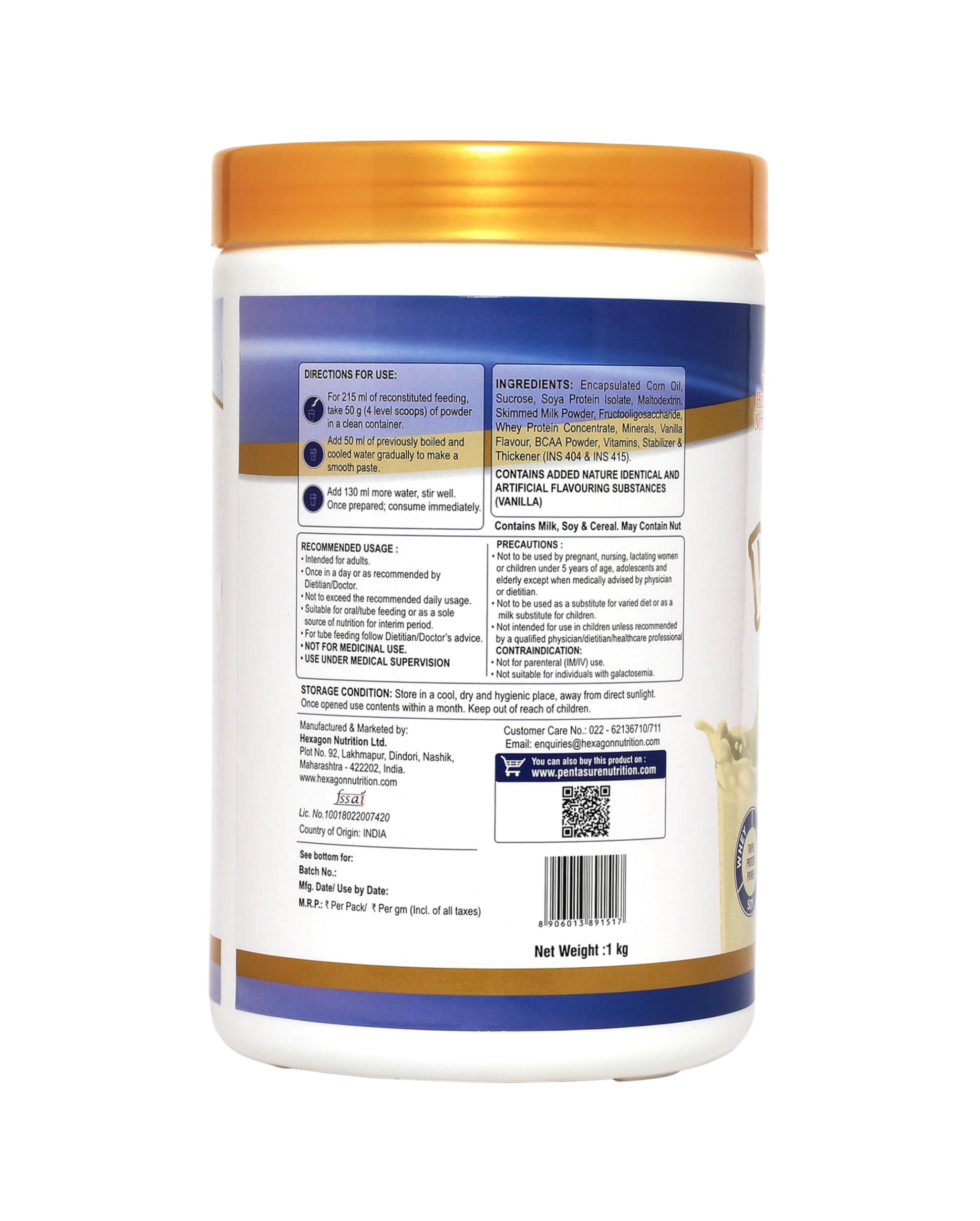 PentaSure Complete Balanced Nutrition | Daily Nutrition Protein Shake | Vanilla - 1kg | Whey, Milk & Soy Protein Blend | BCAA (Leucine) & Prebiotic FOS | Supports Energy, Immunity & Muscle Health — Amazon image 2