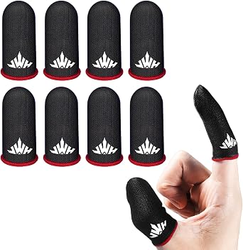 8 Pack Mobile Phone Gaming Thumb Sleeve,JWH Finger Cots for PUBG Gaming Glove,Red Edge,0.3mm Superconducting Nanofibers,Anti-Skid,Silky and Sweat-Proof,Dedales Gamer profesionales guantes para