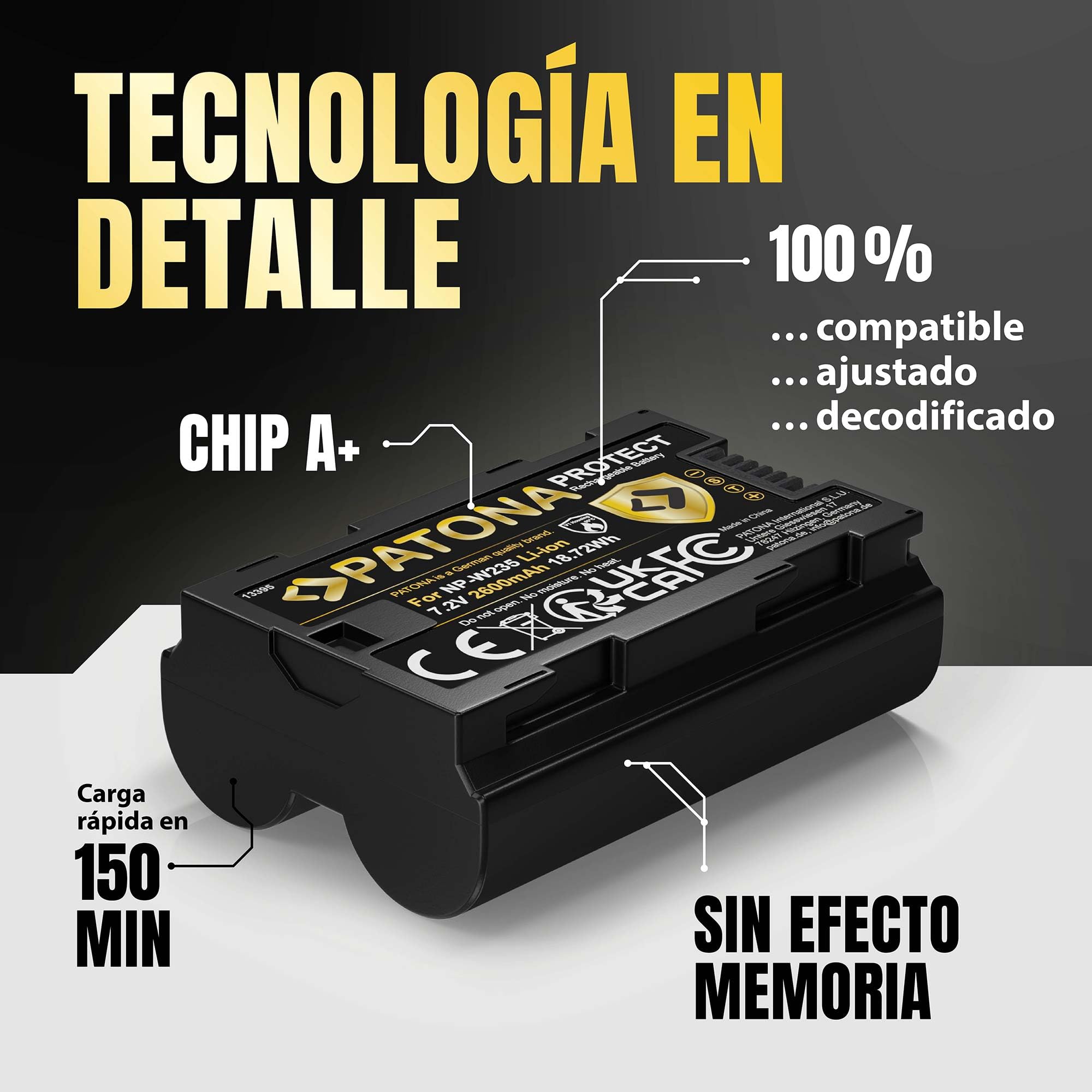 PATONA Set 2X Protect NP-W235 batería 2600mAh con Cargador PD Dual USB-C
