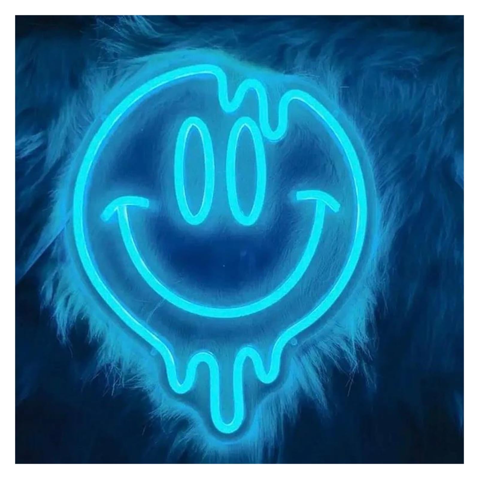 Lemst Blue Signs Lamp Melting Smiley Neon Signs Usb Powered Adjustable Brightness Round Face Neon Lights, Suitable For Bistro Decor(,25X25cm)