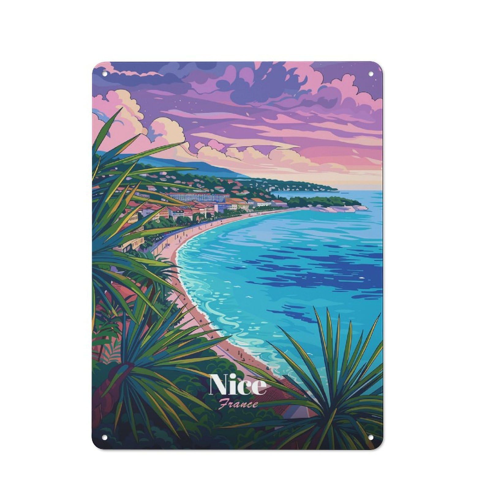 Junmoney Style-4 Nice, France Coastal View Decorative Metal Wall Decor 40X30cm, Metal Gift Sign For Hallway, Home Bar, Garage Or Study