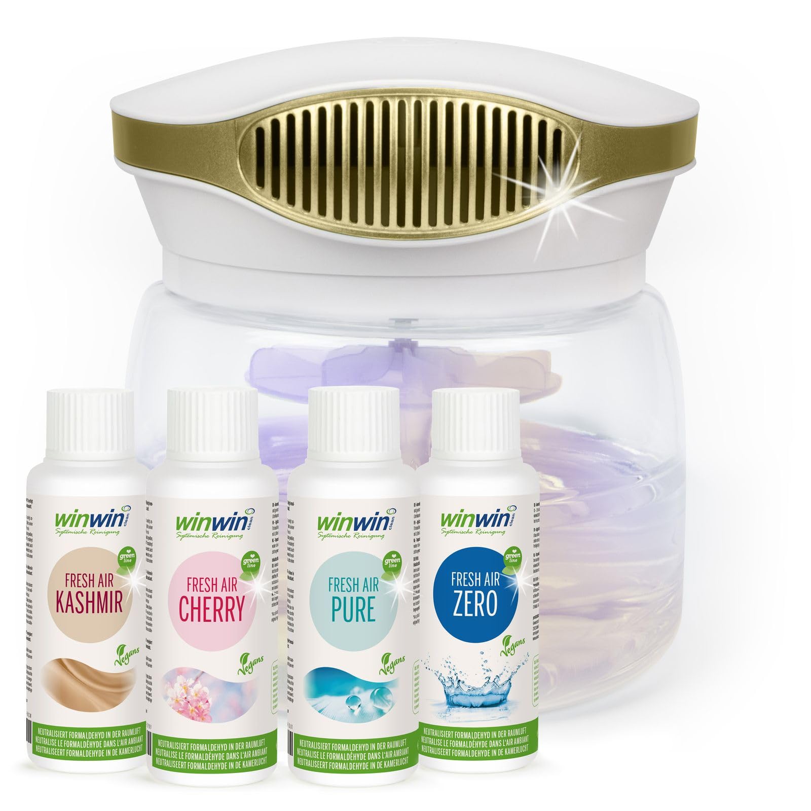 winwinCLEAN® SET: MASTER Bowl + 4x100ml veganes Raumluftdeo I Luftreiniger | Air Purifier mit Wasserfilter entfernt Schadstoffe Pollen Staub Tierhaare Schimmel | Ideal für Allergiker & Asthmatiker