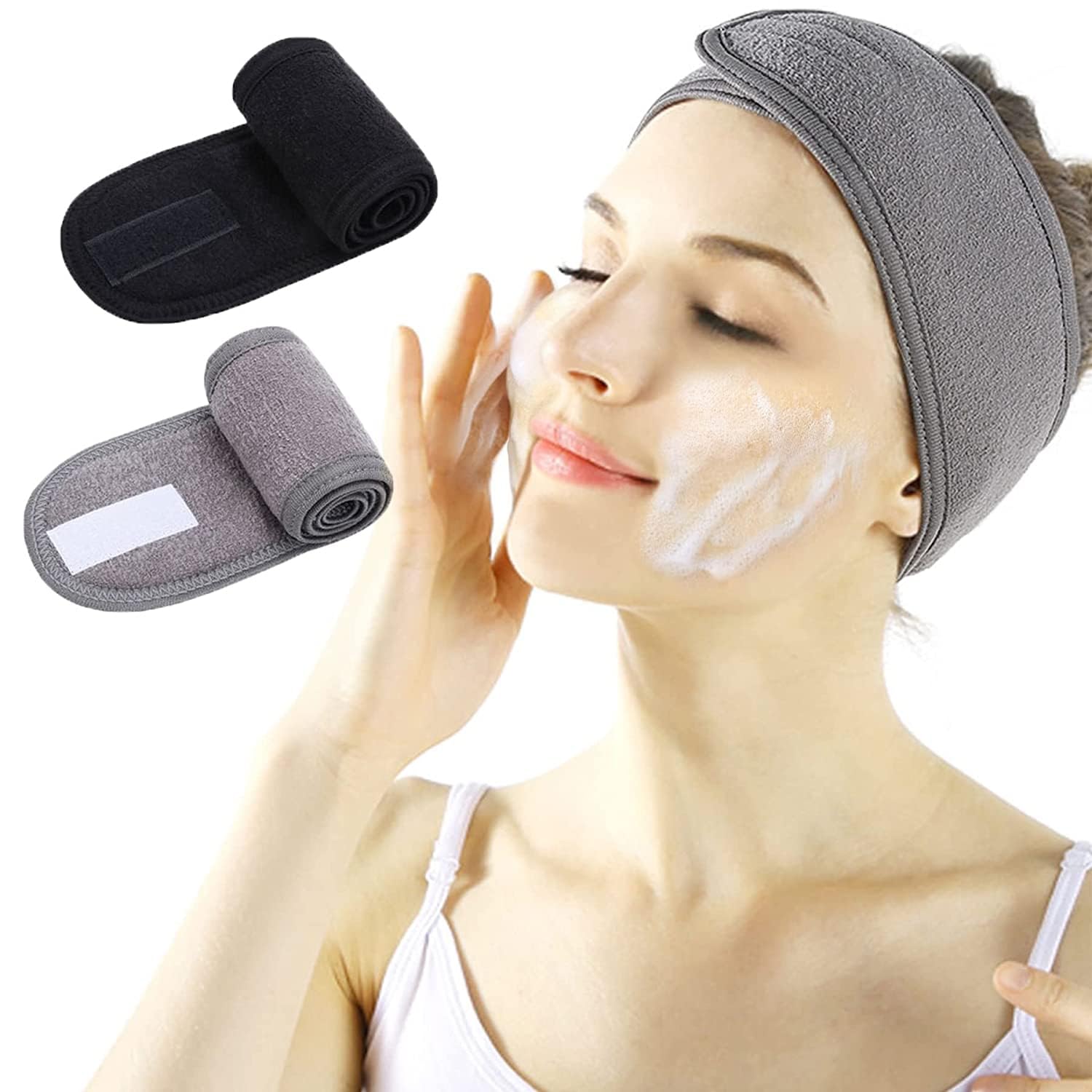 Women 2 Pcs Makeup Shower Bath Wrap Sport Headband Terry Cloth Adjustable Stretch Facial Spa Headband (Multicolor)(Combo Pack)-image-5