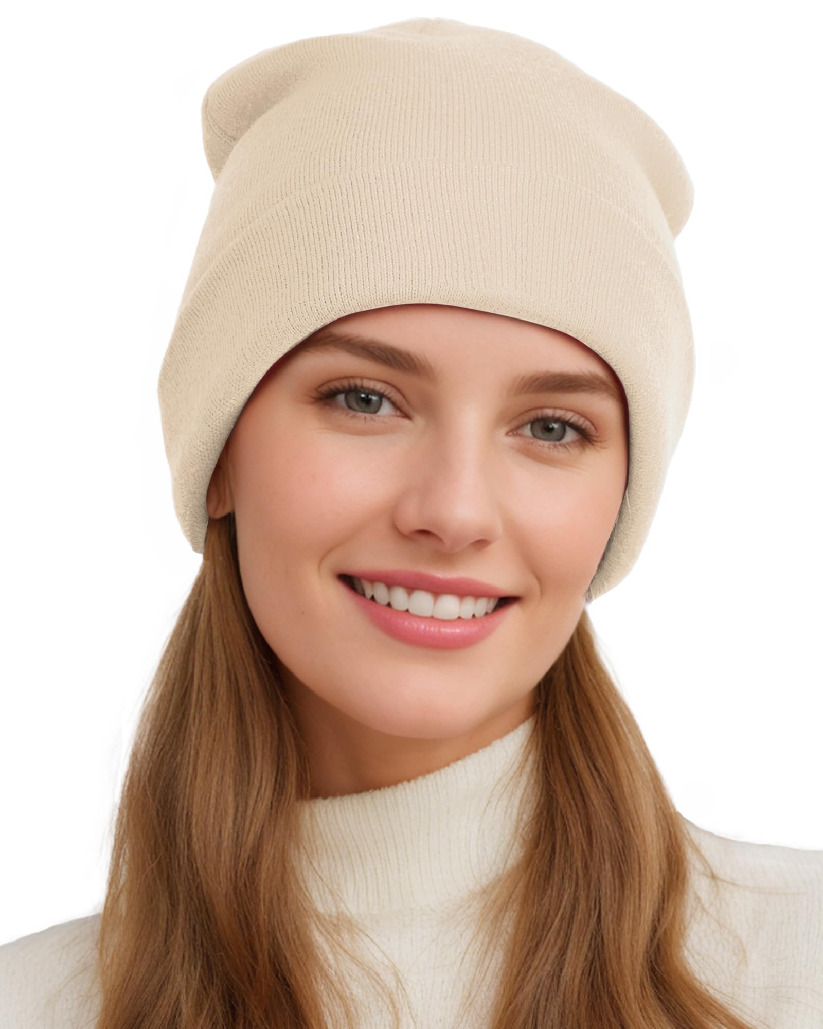 Womens Satin Lined Beanie Wool Knit Cuffed Warm Winter Hats for Women Men Soft Slouchy Silk Lining Beanies Skull Cap