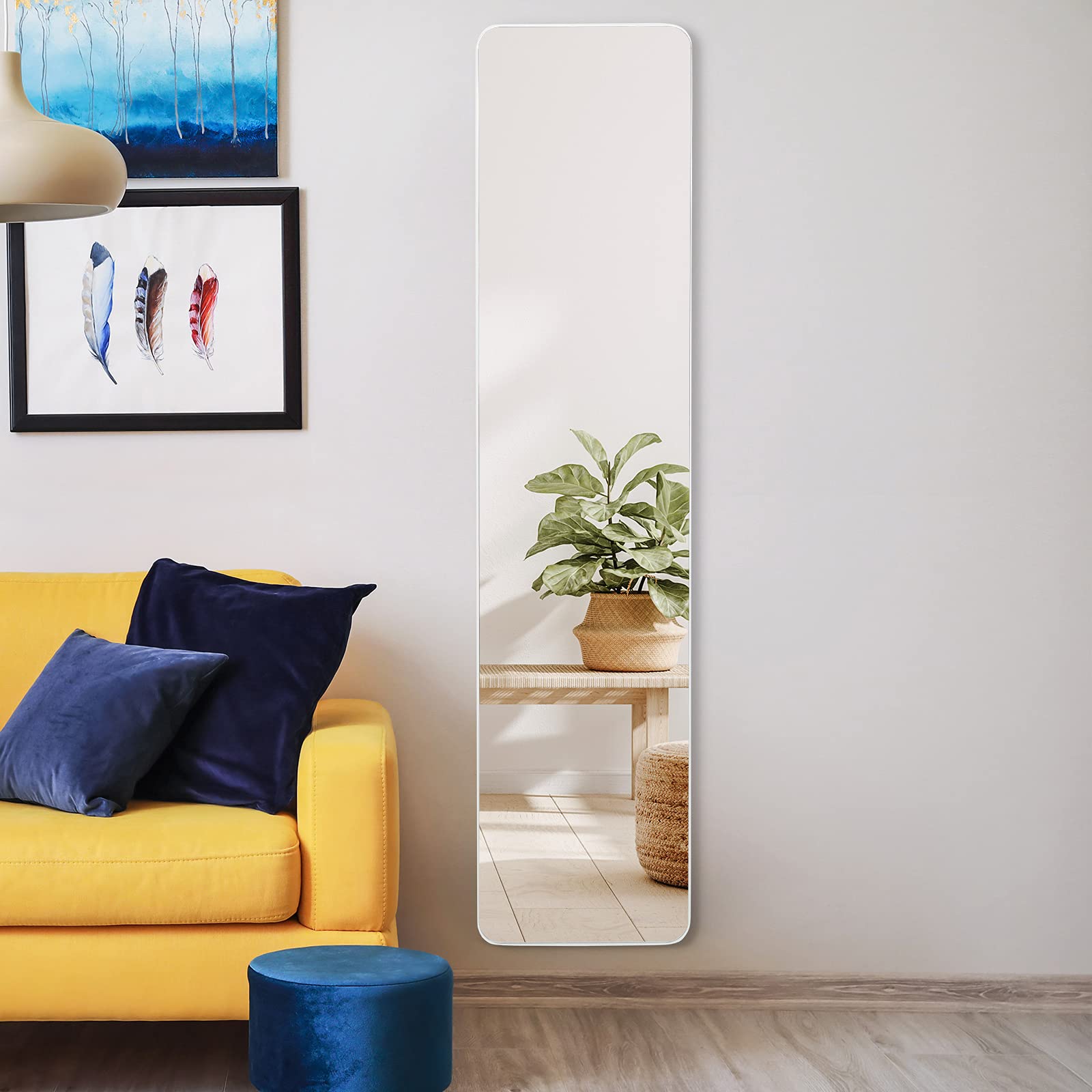 GOPLUS Espejo de Pie Cuerpo Entero de Madera 155 x 37 cm, Espejo de Pared Rectangular para Puerta, Espejo de Longitud Completa, Protección Antiarañaza, Estilo Moderno, para Salón Dormitorio Baño