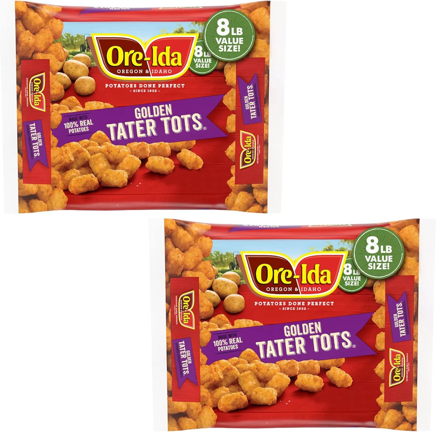 Ore-Ida Golden Tater Tots | Made With 100% Real Grade A Potatoes - 2 Boxes (8 lbs Each Box)