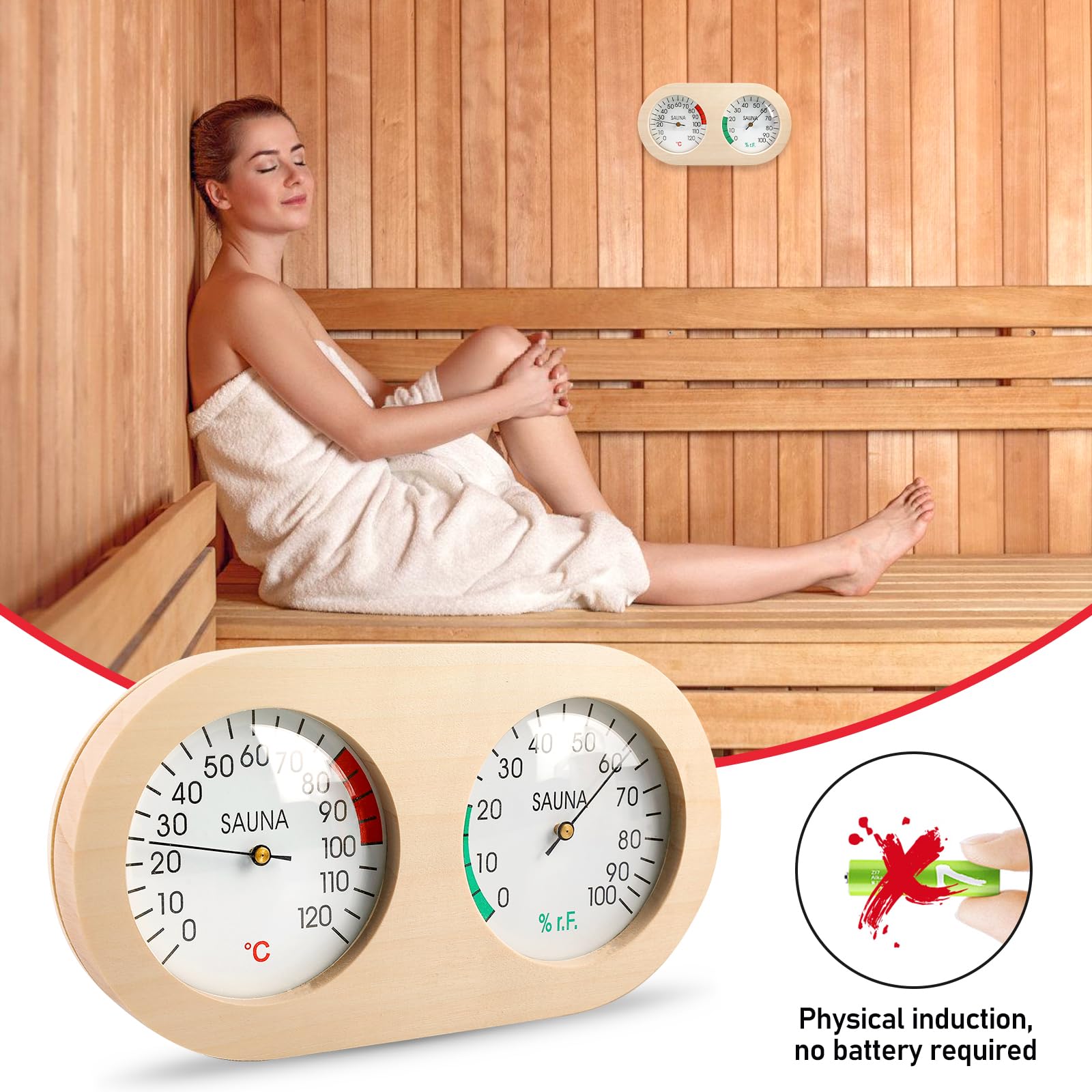 BORDEAG Thermomètre Et Hygromètre 2 En 1 De Sauna Thermomètre Hygromètre En Bois, Thermo-Hygromètre Thermomètre Analogique Hygromètre Thermomètre De Sauna Hygromètre Pour Intérieur Extérieur