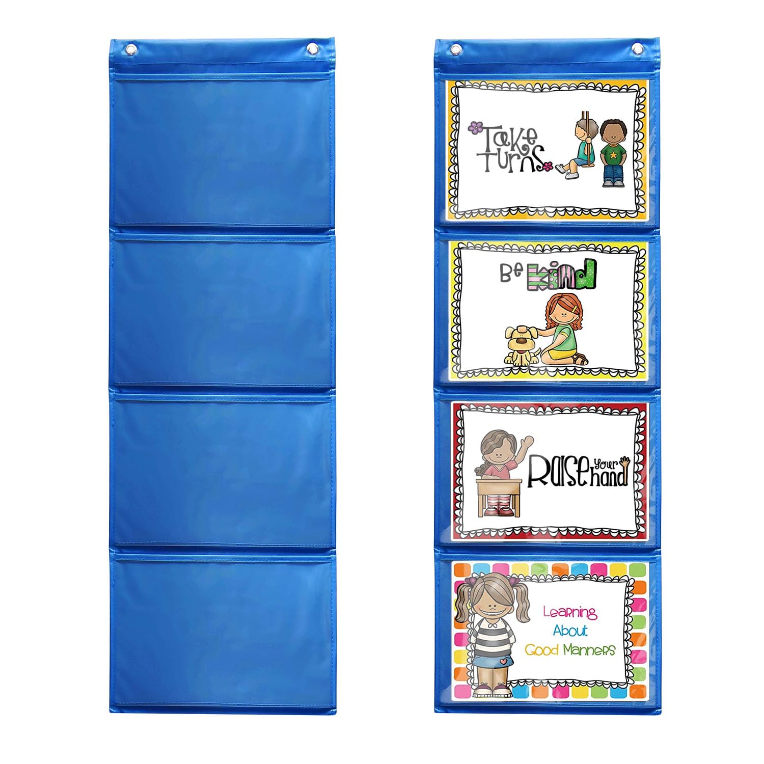 Mewise Pocket Chart for Classroom Cards,Drawing,Pictures,Class Demonstrations,Haning Bags for Classroom (4 Pockets)
