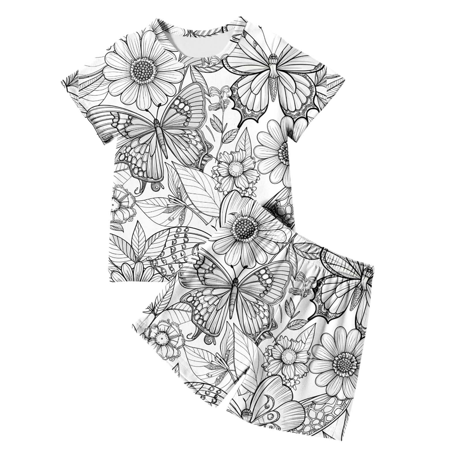 Boys Tracksuits Set Short Sleeve Tee Shirts and Stretchy Shorts Cartoon Print Shorts Sets Lightweight 2 Pack Kids Tracksuit Sets Spring Summer Boy's Outfits Sports Outdoor Play Track Suit