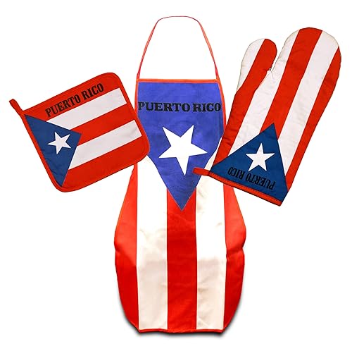 Puerto Rico Kitchen & BBQ Set w/ Apron, Oven-mitt and