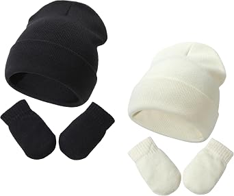 Toddler Baby Beanie Hat and Mittens Set Newborn Hat Toddler Winter Warm Knit Hat for Boys Girl 0-5 Years