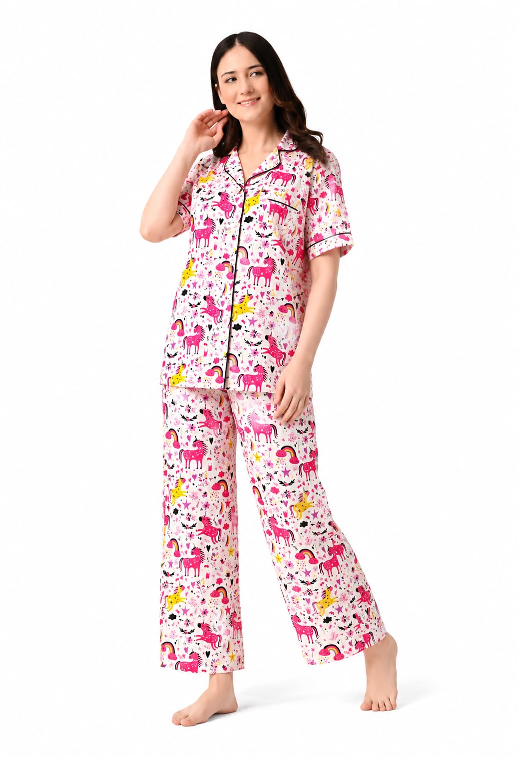 ao services Women's Cotton Night Suit Set | Half Sleeve Shirt & Pyjama | Cute Cartoon Printed Nightwear Set for Women | Summer Sleepwear & Loungewear-picture-11