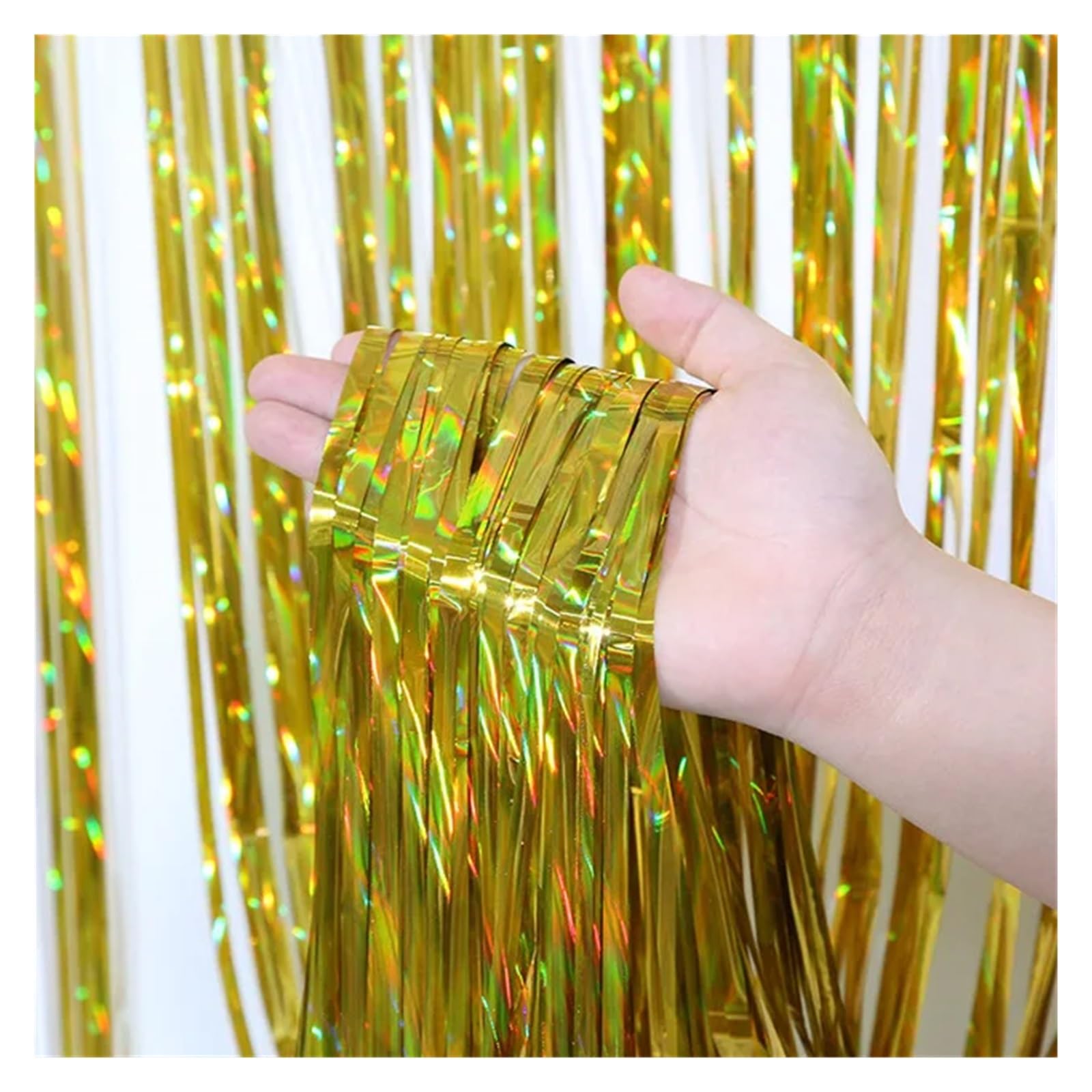 EnxJire Fringe Backdrop Curtain 1x2M Tinsel Foil Fringe Backdrop Curtains Background for Wedding Photo Booth DIY Party Decorations(Gold)