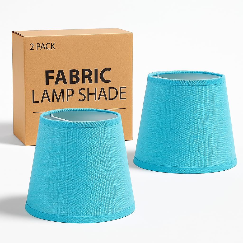 DC Voltage 2Pack Coolie Fabric Lampshade with Free A60 LED Bulb Vintage 16cm Light Blue Ceiling Light Shade for Table Lamps Floor Lamps Pendant Lighting in Bedroom Hallway