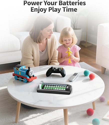 Miniatura 6 de EBL Cargador de batería LCD de 12 bahías para baterías recargables AA, AAA y 9V, estación de carga multibatería con 10 ranuras AA AAA estándar y 2