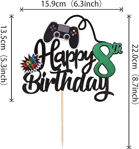 Miniatura 2 de 1 pieza de decoración de pastel de feliz cumpleaños 8 con purpurina para videojuegos, juego de selección de pasteles en controladores, 8 saludos a 8