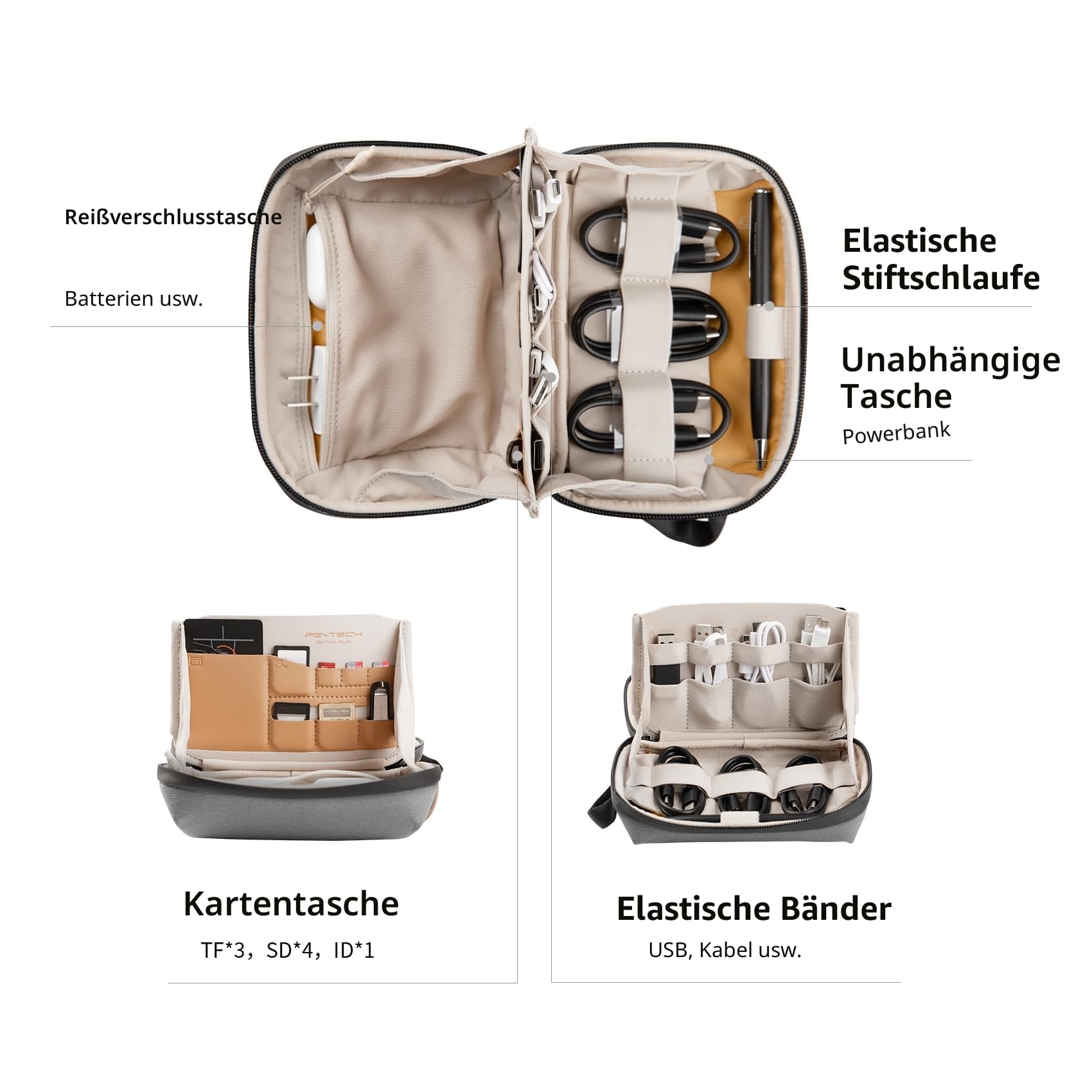 PGYTECH Kabeltasche Elektronik Organizer Pouch Mini, wasserdichte Tech Bag, Multifunktionale Reisetasche für Insta360 Actionkameras, Kabel, Power Bank, SD -Karte Zubehör, Schwarz