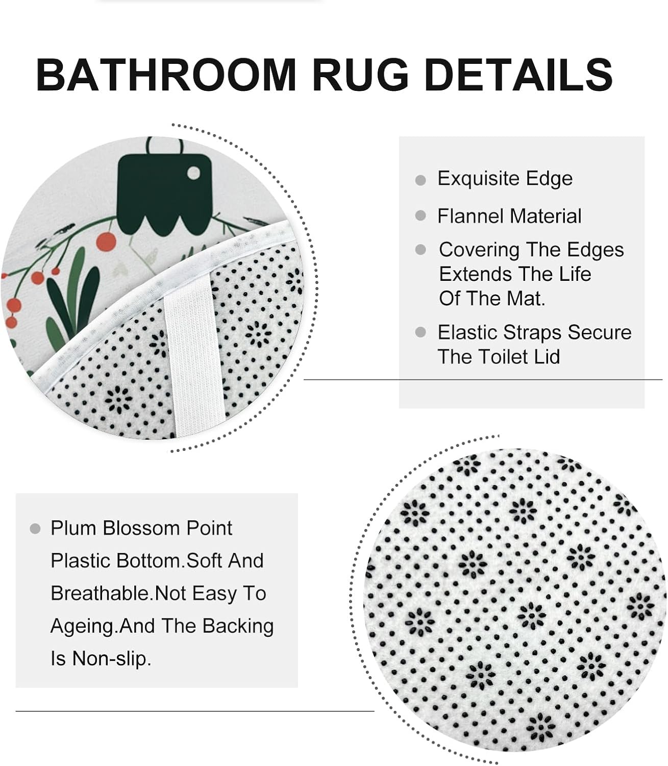 4PCS Modern Merry Christmas Balls Bathroom Sets, Bath with Non-Slip Rug, U Shape Toilet Lid Cover Mat, Fun Happy Xmas Bathroom Decor-72''x72''