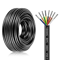 Vista 1 de Cable eléctrico de calibre 18, 8 conductores, cable de cobre estañado trenzado de 100 pies, cable de alambre 18AWG 8 con chaqueta de PVC negro