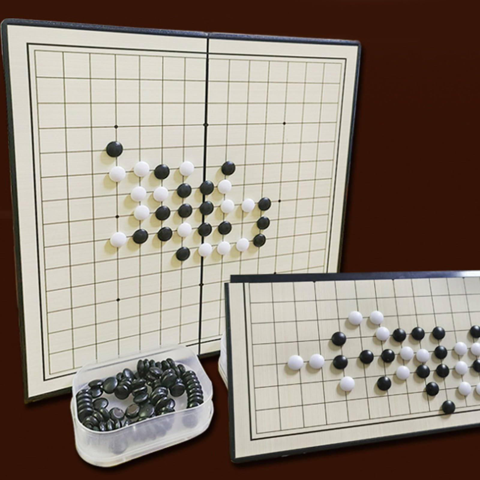 Go Game Set, con piezas magnéticas, tablero plegable y cajas de almacenamiento, piedras convexas individuales para mejorar las habilidades estratégicas y el enfoque (amarillo + negro, H)
