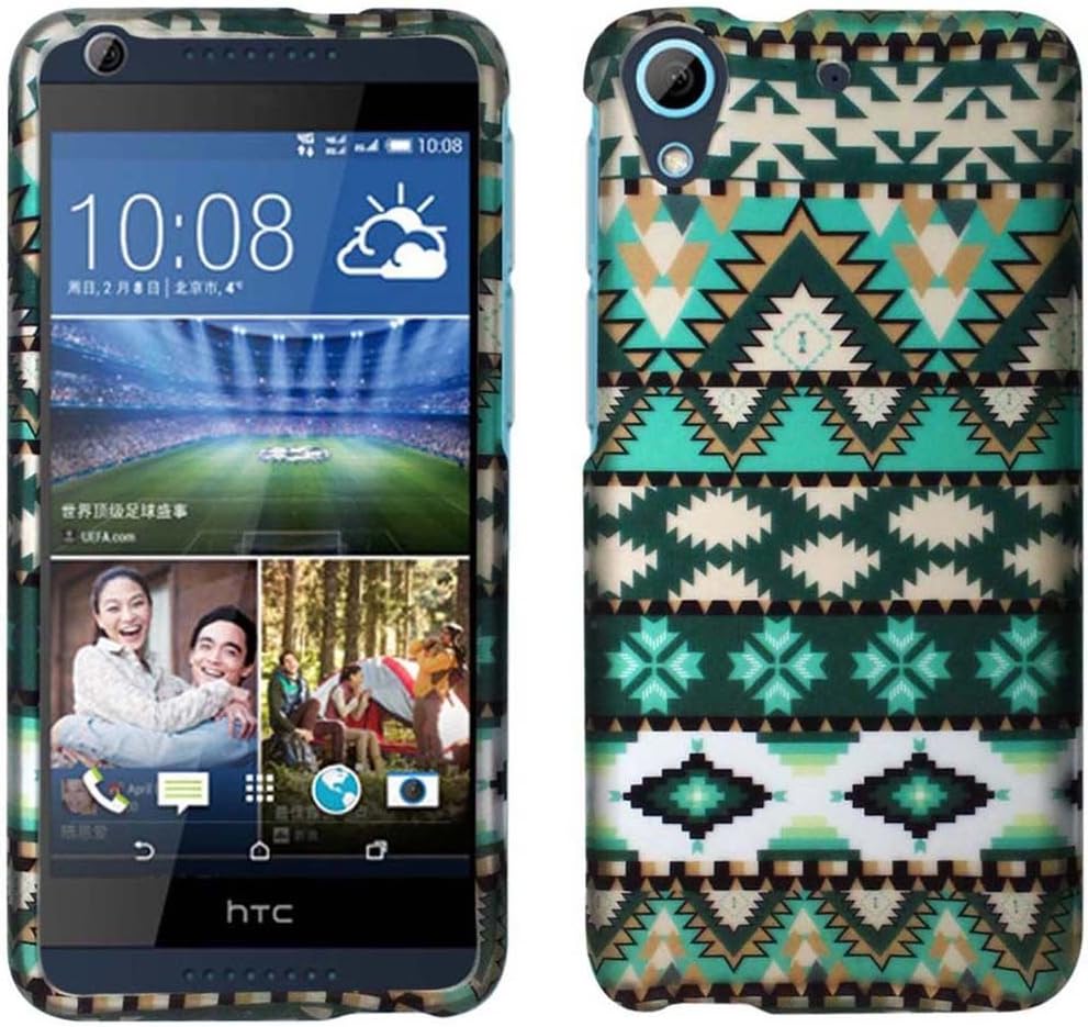 HTC Desire 626, HTC Desire 626s, Crazycover Free Screen Protector Rubberized Design Snap on Plastic Cover Case (Mint Green Aztec)