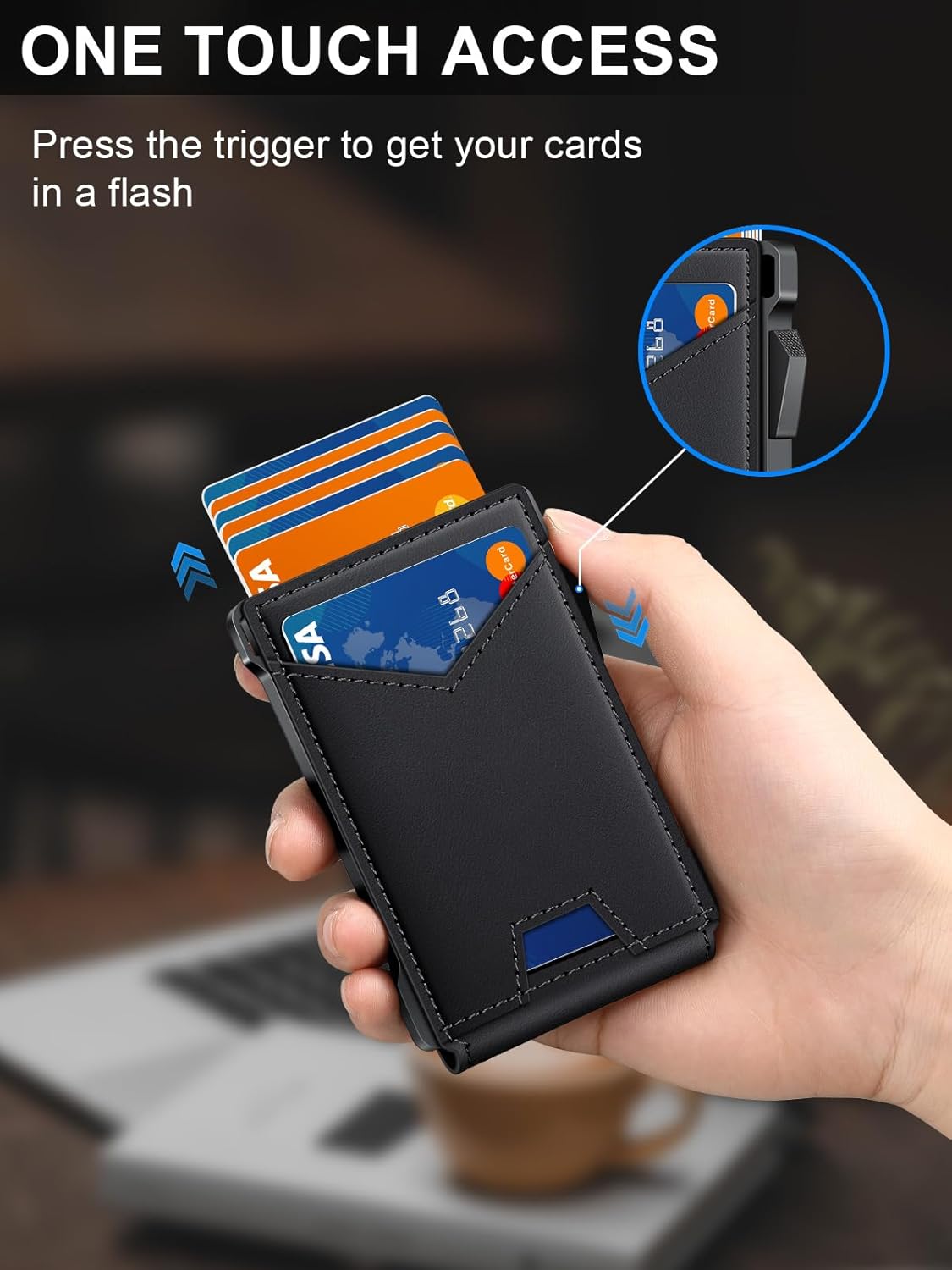 Wallet for Men RFID Wallet with 2 ID Windows & Money Clip, Slim Pop Up Card Holder for 10-12 Cards, Bifold Minimalist Smart Wallet for Front Pocket, Compact Metal Credit Card Holder, Gifts for Men - imagen 3