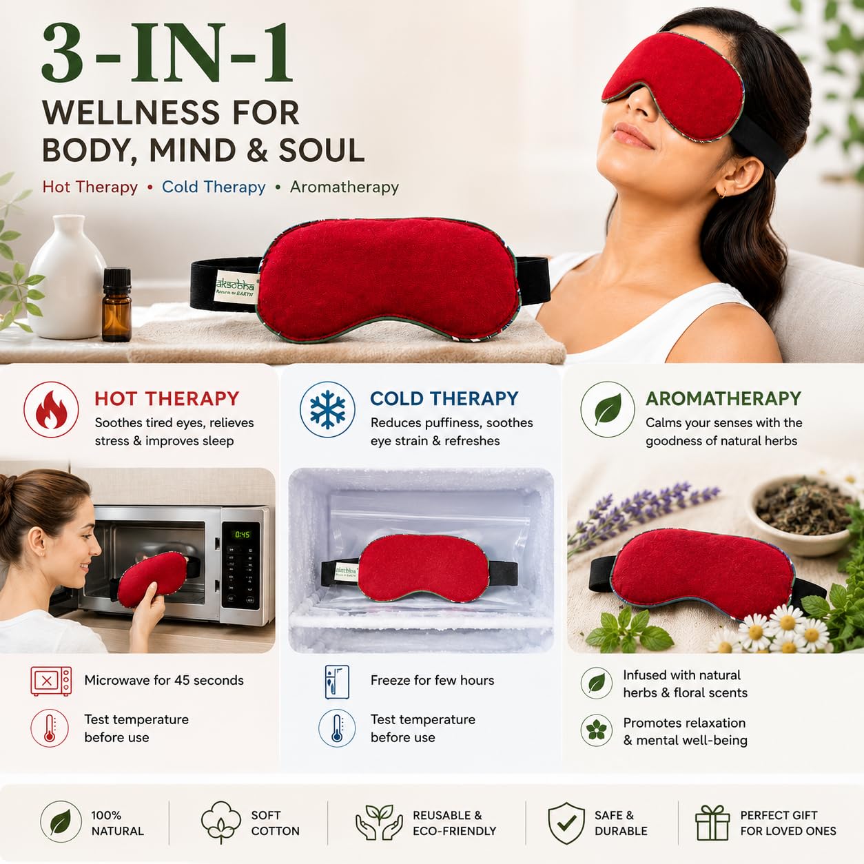 Natural Herbal Eye Mask Hot & Cold Therapy - Microwaveable Eye Pack — Amazon image 6