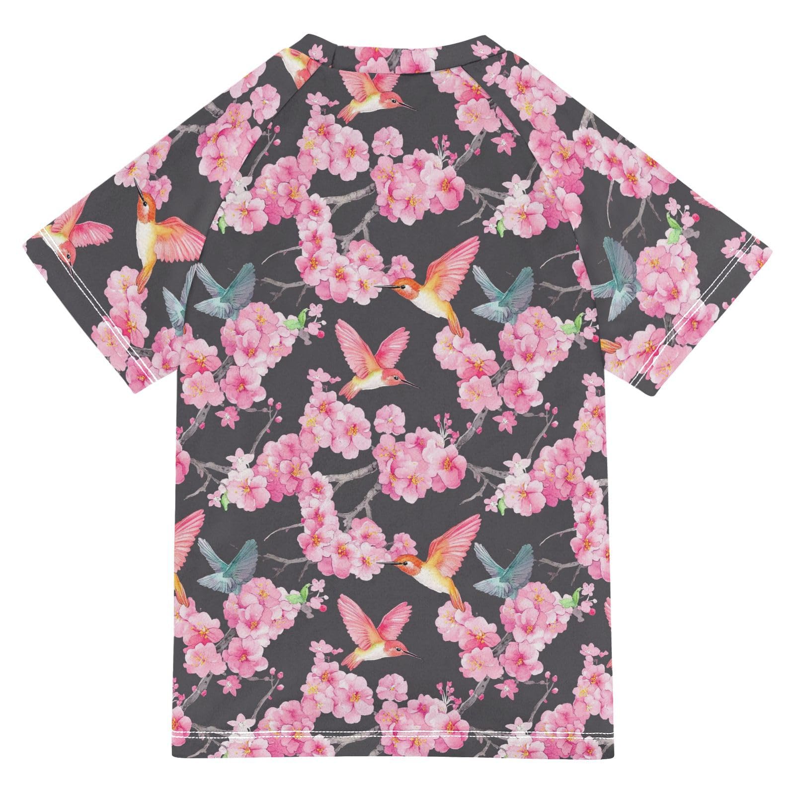 KLL Boy Bathing Suit Short Sleeve Teen Rash Guard Swimsuit 5T Flowers Hummingbirds