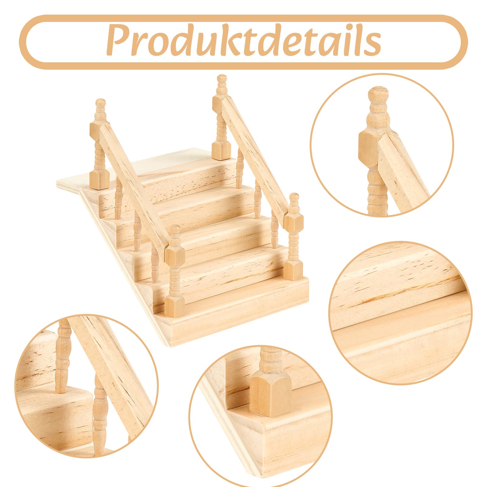 Miniatur Holztreppe Für Puppenhaus – Mit Handlauf, DIY-Zubehör Für Puppenstube, Modellbau & Deko