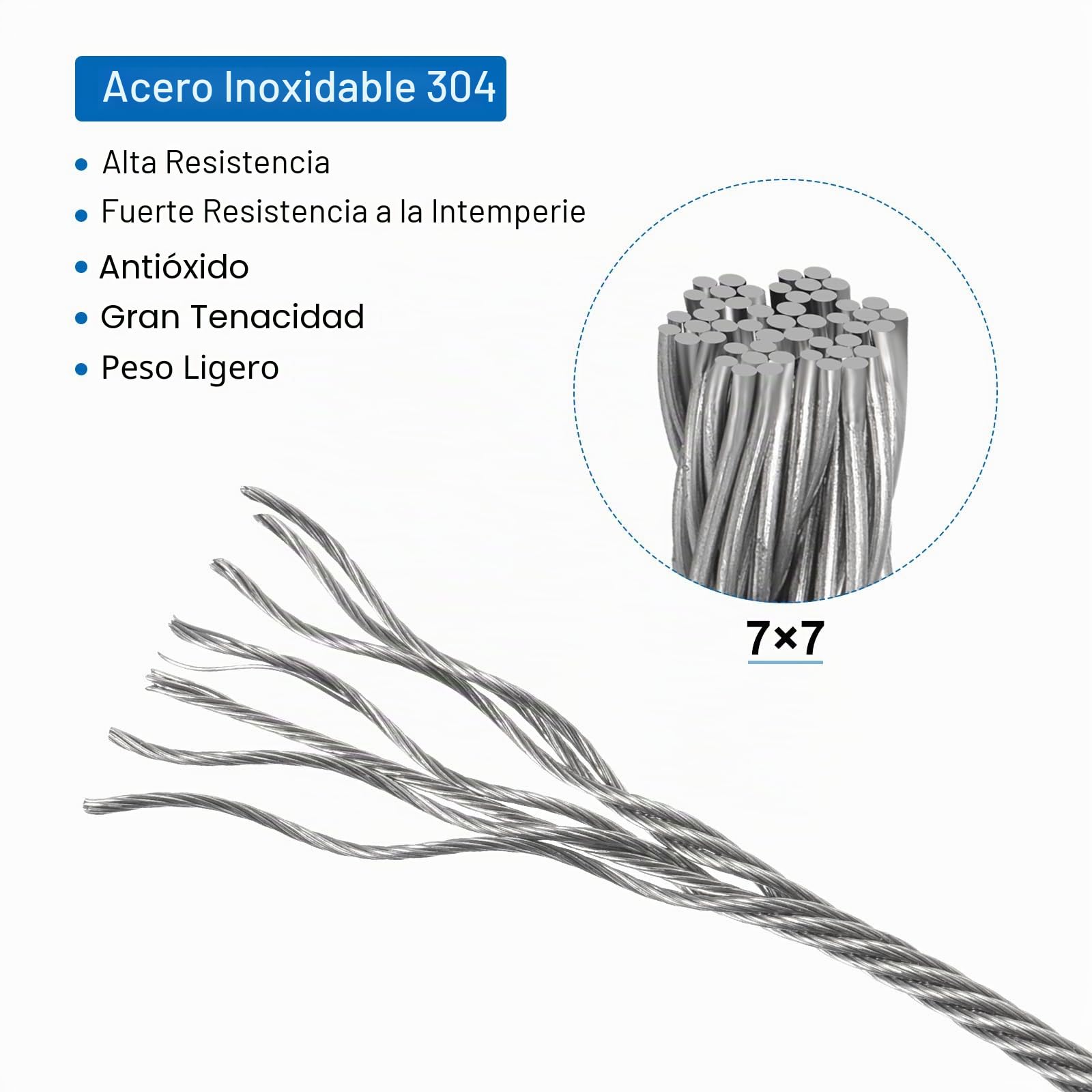 QUARKZMAN 164 Pies (50M) Alambre Cuerda 304 Inoxidable Acero Cable 1/8"(3mm) Vinilo Recubierto con 30uds Aluminio Fundas para Colgar, Tendederos, Levantar Negro